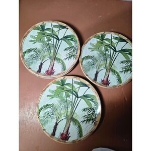 Tommy Bahama Set of 8 Melamine Appetizer Plates Palm Tree Bamboo Rim Outdoor New
